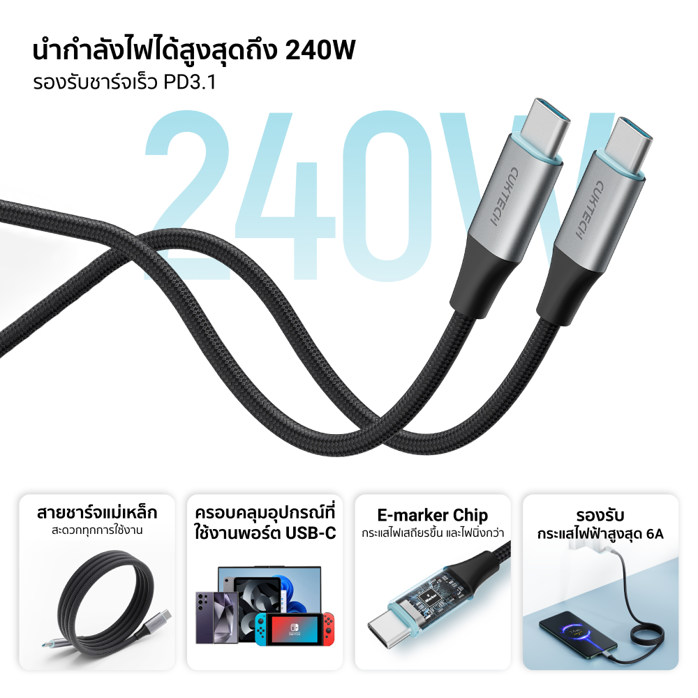 สายชาร์จเร็ว USB-C to USB-C 6A 240W ZMI CUKTECH CMC610 สีดำ รองรับชาร์จไว PD3.1_2